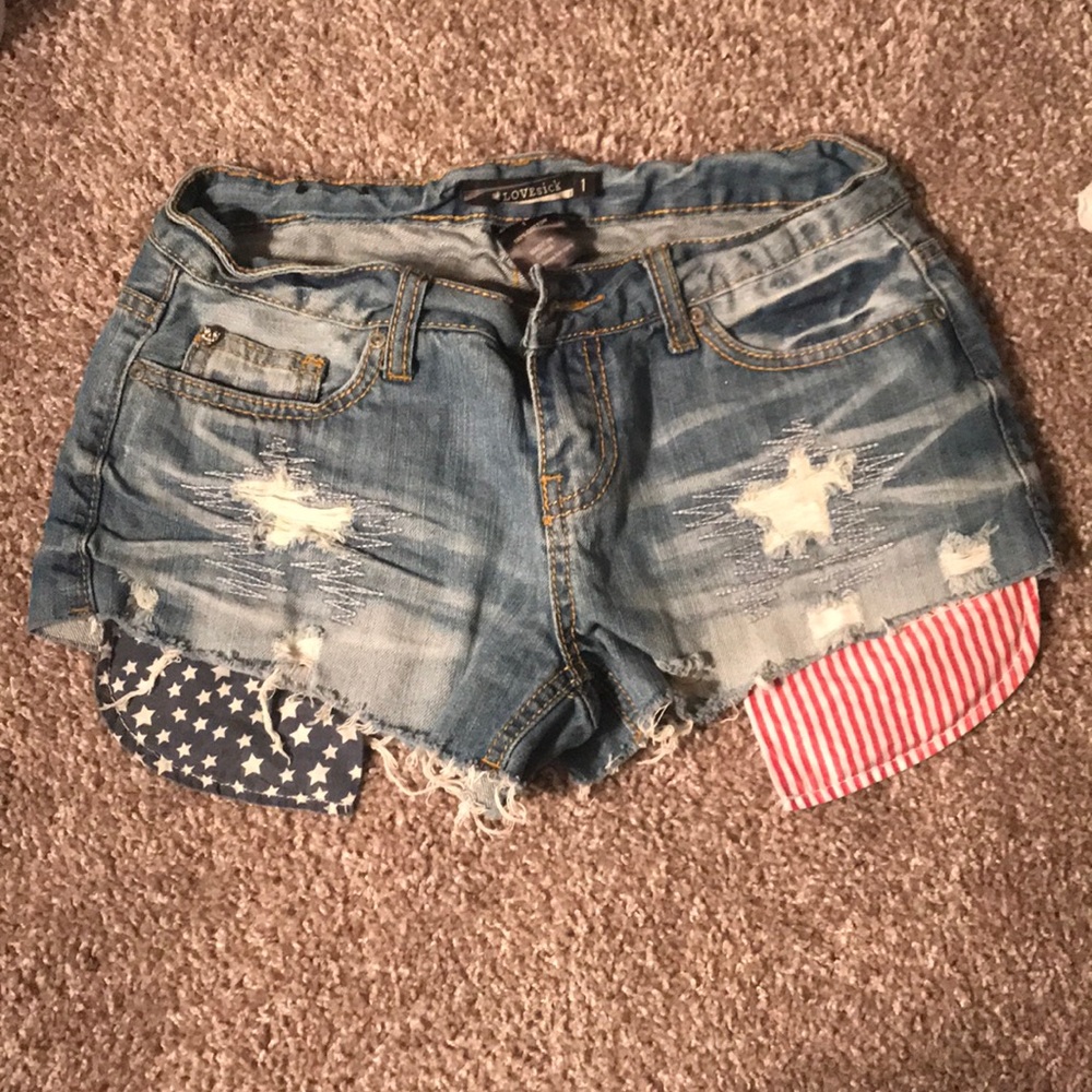 Lovesick American flag jean shorts.